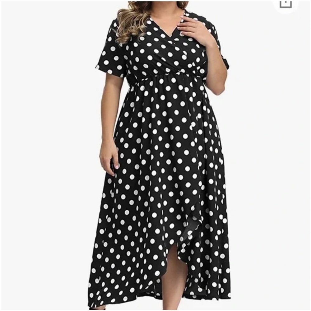 Allegrace (Amazon) Black & White Polka Dot Wrap Maxi Dress, Size 1X